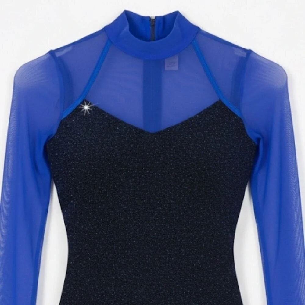 Double Platinum Royal Blue Mesh Long Sleeve Leotard Dance Gymnastics NWT‎ AXS